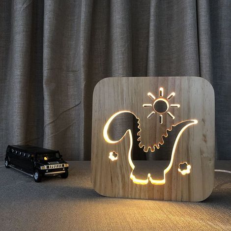 Veilleuse en bois sculpté à LED, lampe USB, lampe de table à empreinte de patte créative, veilleuse boisée, lampe 3D, chien / chat patte veilleuse chien-Fei Yu (1/5)