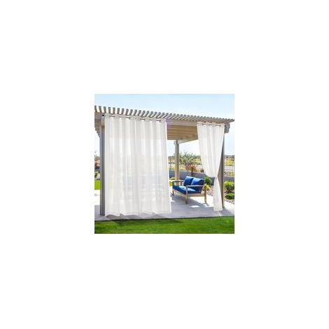 Lot de 2 Rideaux Voilages d'Extérieur Blanc 134x210 cm Avec Œillets, Résistants aux Intempéries, Idéal pour Portails et Terrasses (1/5)