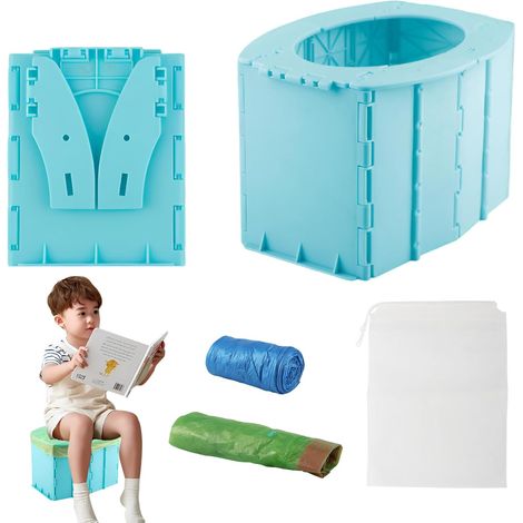 Pot Enfant Pliable - 1 Unité - Plastique ABS - Toilette Portable Voyage - Camping Voiture Extérieur - Bleu (1/5)