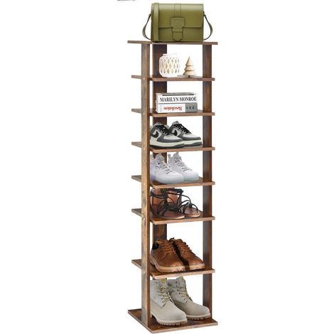 7-Tier Shoe Rack Hallway Shoe Storage Bathroom Dispaly Shelf Brown (1/5)