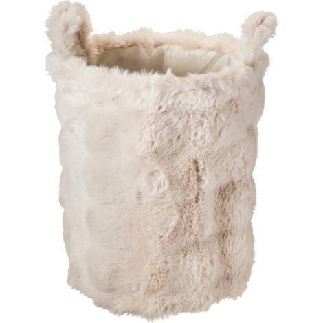 Runder Korb mit Griff, künstliches Plüschfell, beige, Ø 36 x 40 cm (1/3)