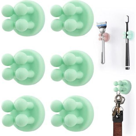 ALLIANDISLot de 6 Supports Silicone Auto-adhésifs pour Brosse à Dents, Rasoir, Clés, Étanche pour Salle de Bain, Cuisine (1/5)