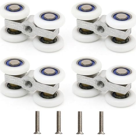 Lot de 4 roulettes pour portes coulissantes, avec filetage M6, roulettes silencieuses pour porte coulissante avec 4 roues, porte coulissante à roulement à billes, chariot de course en alliage de zinc (1/5)