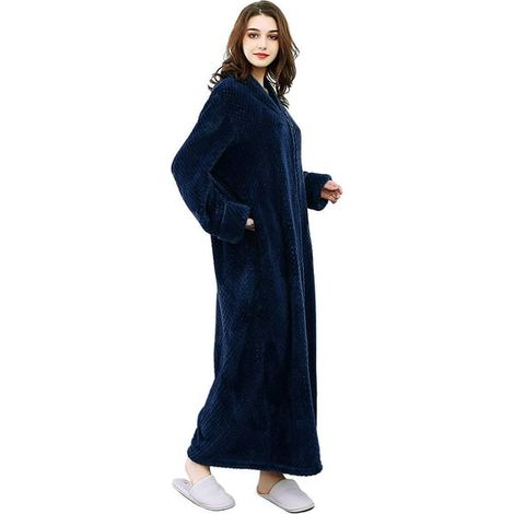 Peignoir femme doux chaud à fermeture éclair, polaire molletonnée, pyjama confortable ▏Convient aux futures mamans (1/5)