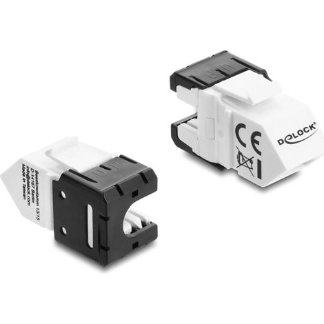 Delock MÃ³dulo Keystone RJ45 hembra a LSA Cat.6A, conector en Ã¡ngulo de 45Â°, sin apantallar, guiado de cable a 180Â°, sin herramientas, negro / blan