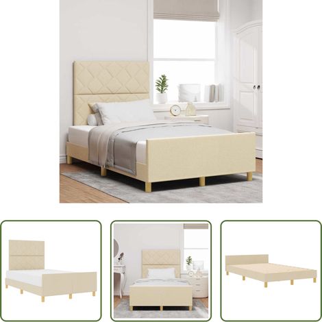 Stoffbett - Bettgestell mit Kopfteil Creme 120 x 200 cm Stoff (1/5)