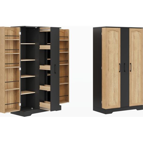 Küchenbuffet aus schwarzem MDF mit Vorratshalter, 4 Auszügen und verstellbaren Regalböden (1/5)