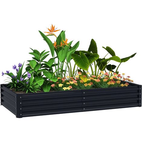 Bac de plantation surélevé 180×90×30 cm – jardinière en métal galvanisé – couleur gris foncé – pour jardin extérieur