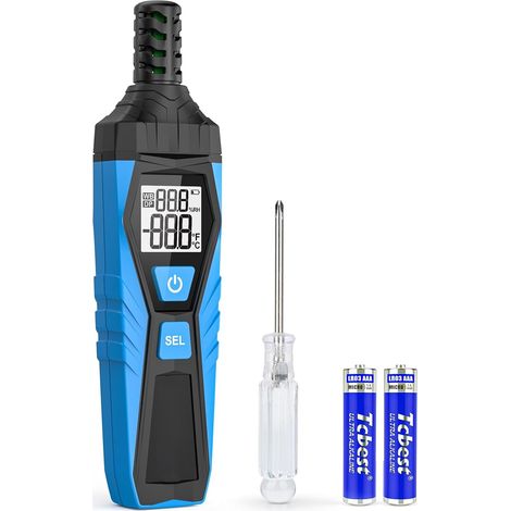 Thermometer Digitales Mini Temperatur und Feuchtigkeitsmessgerät mit Umgebungs, Taupunkt und Luftfeuchtigkeitmessgerät Handheld für Industrie, Gewächshaus, Meteorologie