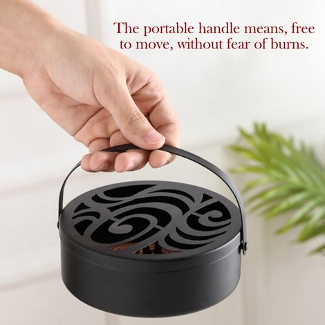 Porte-spirales anti-moustiques en fer, boîte creuse pour spirales anti-moustiques, boîte ronde à encens avec poignée (1/5)