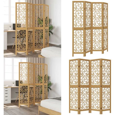 Cloison de séparation 4 panneaux marron bois paulownia massif - Séparateur De Pièce - Écran D'intimité - Cloison Pliable - Décoration Murale - Meuble Modulable - Home & Living (1/5)