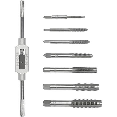 8PCS TARAUD DROIT SILVER ACIER RAPIDE CANNELURES DROITES FILETAGE VIS AVEC PORTE-POINTE POUR BOIS (1/5)
