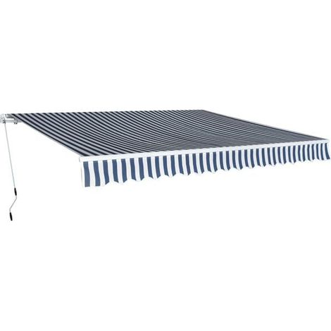 Store banne pliant manuel de 400 cm, bleu/blanc (1/2)