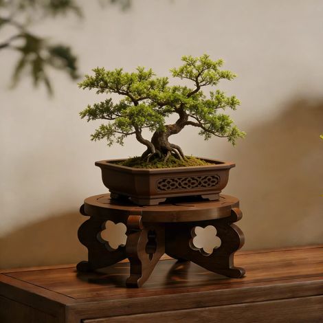 Support rond en bois massif pour pots de fleurs, étagère décorative de table, idéale pour exposer des pots de fleurs et des plantes succulentes. (1/5)