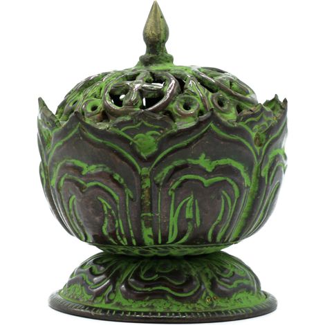 Brûleur d'encens tibétain Vert-de-gris en laiton - Petit Lotus- Vendu par 1 (1/3)