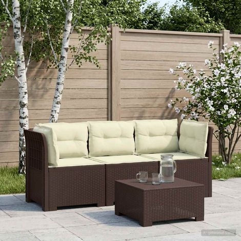 vidaXL 3-Seater Garden Sofa with Cushions Rattan Look PP Brown (1/5)