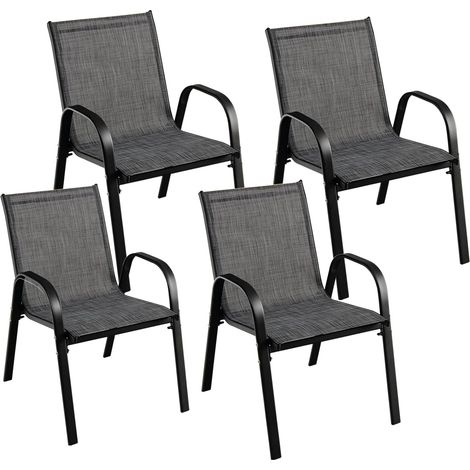 COSTWAY Set di 2/4 Sedie per Esterni con Tessuto Traspirante, Sedie Ergonimiche ed Impilabile per Risparmiare Spazio, per Giardino, Cortile e Balcone (55 x 67 x 83 cm, 4)