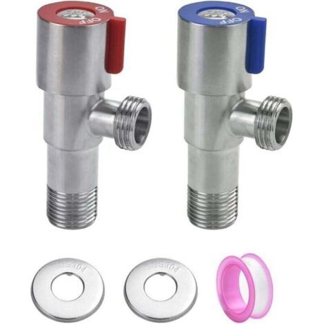 2 PCS Vanne d'Angle de Robinet Acier Inoxydable 304 Régulation Métallique d'Équerre Universel avec Ruban Résistant à l'eau pour Lavabo, XU, Toilette, Chauffe-eau -