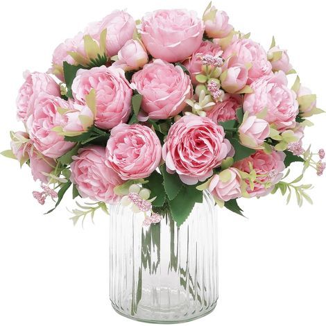 Lot de 2 pivoines artificielles, pivoines artificielles rose clair, pivoines en soie, fausses pivoines, bouquet de pivoines pour la décoration de table-AquaForge (1/5)