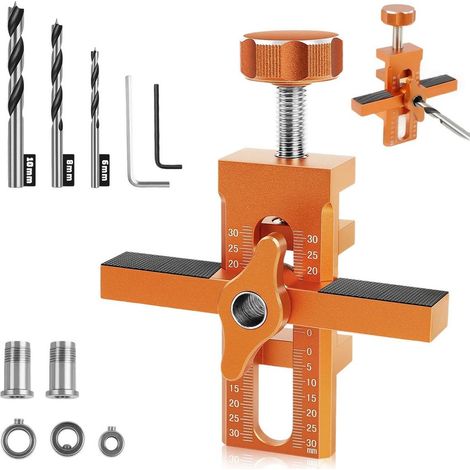 Kit di dime per la foratura delle ante dei mobili: include 3 punte da trapano in alluminio per forare aperture di 10 mm per ante scorrevoli, regolabili per adattarsi a pannelli di spessore compreso tr (1/5)