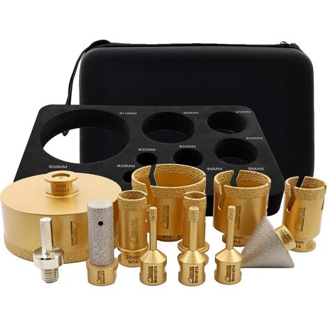 Bohrer Set, diamantbeschichtet, verschiedene Größen, 12Pcs, M14 Gewinde (1/2)