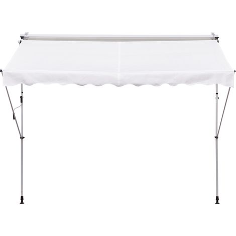 Store banne à bras articulés 3 x 1,5 m avec manivelle et structure télescopique, blanc