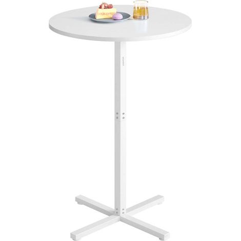 Table de bar haute cadre en métal 60 x 60 x 104,5 cm pour salle à manger bistrot montage facile base en croix pour 2-3 personnes style moderne blanc (1/5)