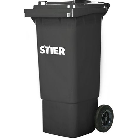 STIER 2-Rad-Müllgroßbehälter, Volumen 80 Liter, Mülleimer, grau, BxTxH 445x520x939 mm, Mülltonne, Restmülltonne mit Rädern und Deckel, Universaltonne, UV-stabilisiert (1/5)