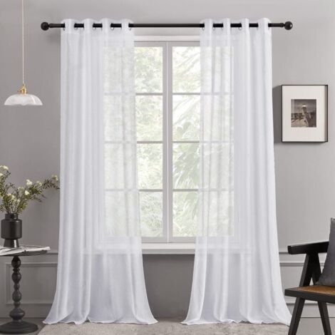 Lot de 2 Rideaux Voile Rideau à Oeillets Super Souple Decoratif Salon Chambre Fille Bebe 132x160cm Blancdyk-alovez (1/4)