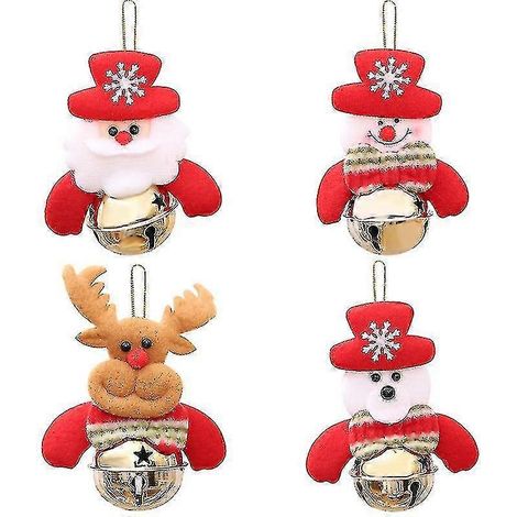 Décorations de sapin de Noël, petit bonhomme de neige duveteux, Père Noël, renne, clochette suspendue, accessoires photo, ensemble de 8 pièces, rouge (1/2)