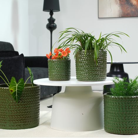 Vaso in ceramica Ø17,5 cm, verde oliva lucido con foro di drenaggio DESVIAE (1/5)