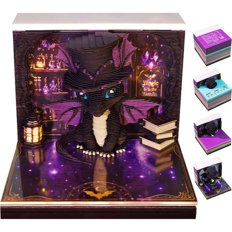 Calendrier 3D 2027, Calendrier 2027 3D con Lumière, 3D Papier Sculpture Memo Pad, Cadeaux Créatifs, Décoration DIY de Bureau à la Maison, Dragon magique