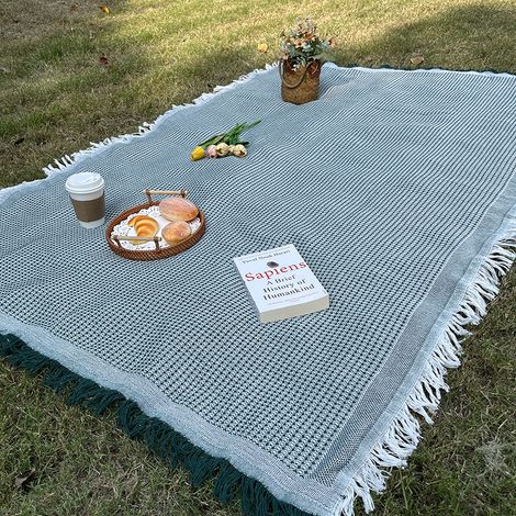 Tapis de pique-nique imperméable, couverture en fil tricoté bohème, natte de camping pour pelouse, plaid extérieur américain, grande couverture de sol résistante à l'humidité, idéale pour randonnée et (1/5)