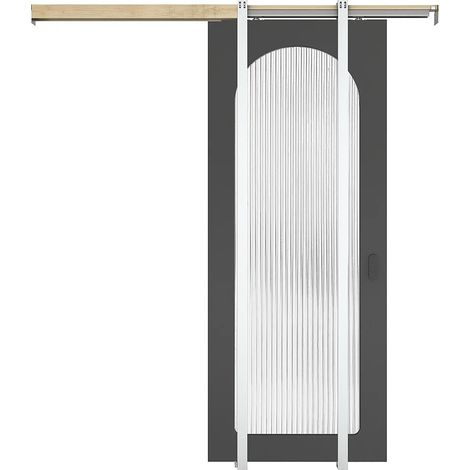 Porte coulissante avec système à galandage en bois et MDF - arche noire et verre trempé cannelé - H205 x L93 cm - ODEZA (1/3)