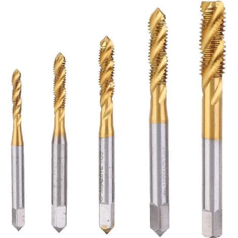 5-teiliges Set Gewindebohrer mit Nut, titanbeschichtet, HSS, Spiralgewindebohrer, M3-M8