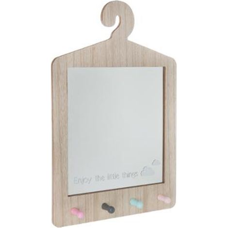 Patère 4 Têtes Avec Miroir Cintre 29x44cm Naturel (1/2)