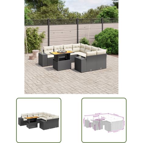 The Living Store 9-tlg. Garten-Sofagarnitur mit Kissen Schwarz Poly Rattan - Gartenmöbel Set - PE-Rattan Möbel - Outdoor Lounge - Gartenlounge - Terrassenmöbel (1/3)