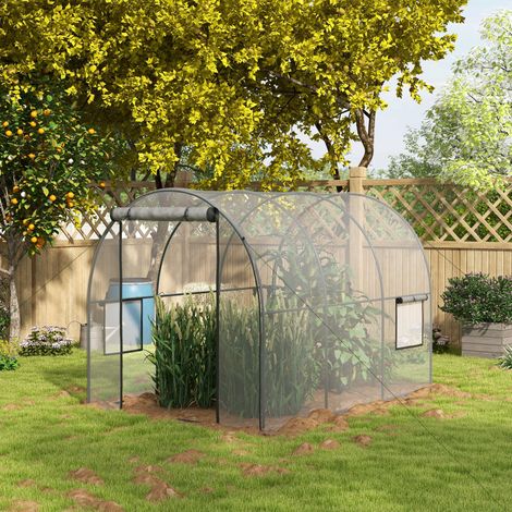 m² Tunnelgewächshaus (3 m L x 2 m B x 2 m H) mit verstärktem Rohrrahmen, Reißverschlusstür und 2 aufrollbaren Fenstern – transparent