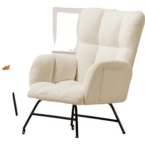 Fauteuil à bascule, Design ergonomique, Tissu en peluche de teddy, Beige (1/2)
