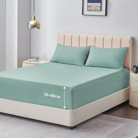 Drap Housse 160x200 Grand Bonnet 40 cm Drap Housse 2 Personnes 160 x 200 Grand Bonnet 40 cm Matelas en Microfibre avec Élastique Tout Autour Vert Herbe (1/5)
