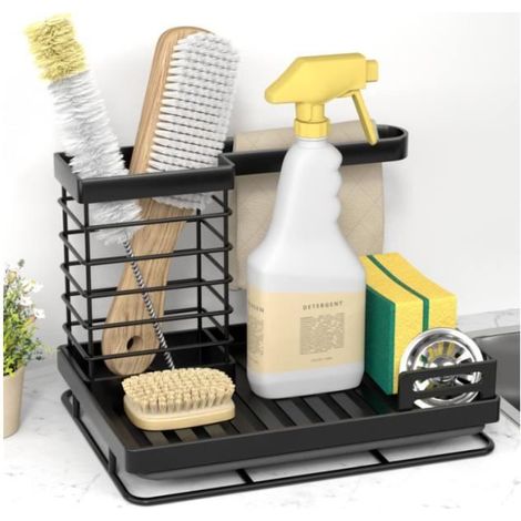 Organisateur d'évier - Cuisine - Acier inoxydable - Antirouille - 3 compartiments - Bac d'égouttage amovible (1/3)