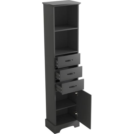 Meuble haut salle de bain noir 38 cm 3 tiroirs 2 étagères portes rangement laqué résistant humidité (1/5)