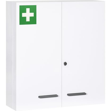 6-stöckiger Medizinschrank mit Schloss und 2 Sicherheitsschlüsseln, 55 x 18 x 60 cm, weiß