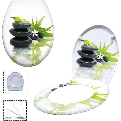 Abattant adulte pour WC Frein de Chute avec système Soft Close Fixation Facile Charnières Robustes Finition de Haute qualité(pierre) HENGMEI