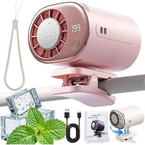 Ventilateur de voiture avec écran LED , petit ventilateur USB rechargeable , rotation à 360° , réglable , 199 vitesses , refroidissement jusqu'à 16°C , batterie 2000 mAh , parfait pour la maiso (1/5)