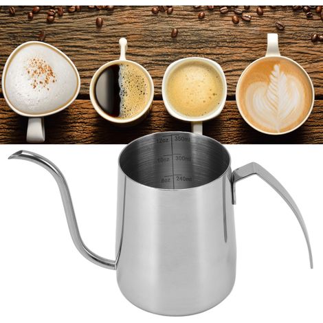 Bouilloire Café Inox 350ml Bec Verseur Épais pour Préparation Thé, Lait et Méthode Pour Over