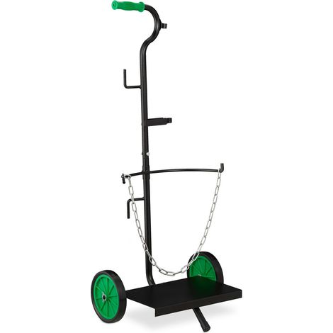 Relaxdays Carrello da Trasporto, Carrellino per Bombole a Gas di 5 & 11 kg, Ruote in Gomma Piena, Acciaio, Nero/Verde (1/5)