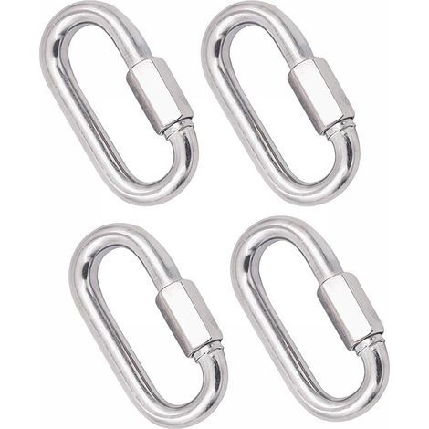 4 Pièces Mousqueton en Acier Inoxydable Robuste, M8 304 Verrouillage Rapide à Vis, Quick Link Keychain Buckle pour la Maison, Le Camping, l'escalade, la Randonnée, Les Voyages,500KG Capacité