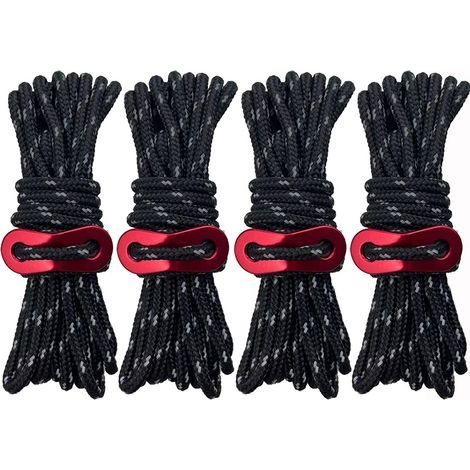 Robuste 8-Knopf-Abspannleine für Campingzelte – 3,5 mm reflektierende Outdoor-Abspannleine mit Spanner – Strapazierfähiges Nylonseil für große Zelte, Planen und Markisen – Schwarz (1/5)