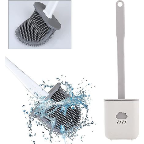 Brosse de nettoyage des recoins difficiles d'accès, brosse pour toilettes, brosse à manche long (blanche + grise) (1/2)